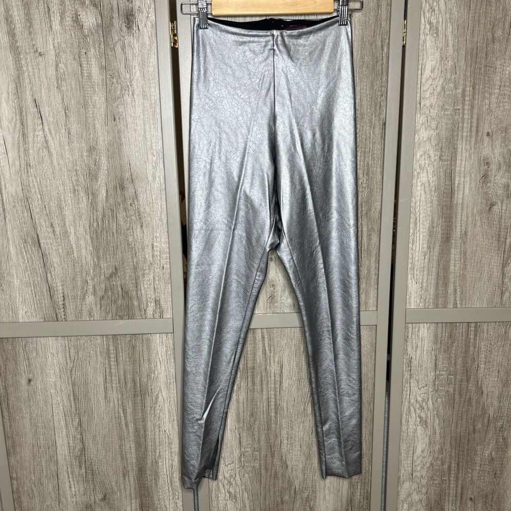Commando Faux Leather Metallic Silver High Waist Leggings Size M Grunge Metallic